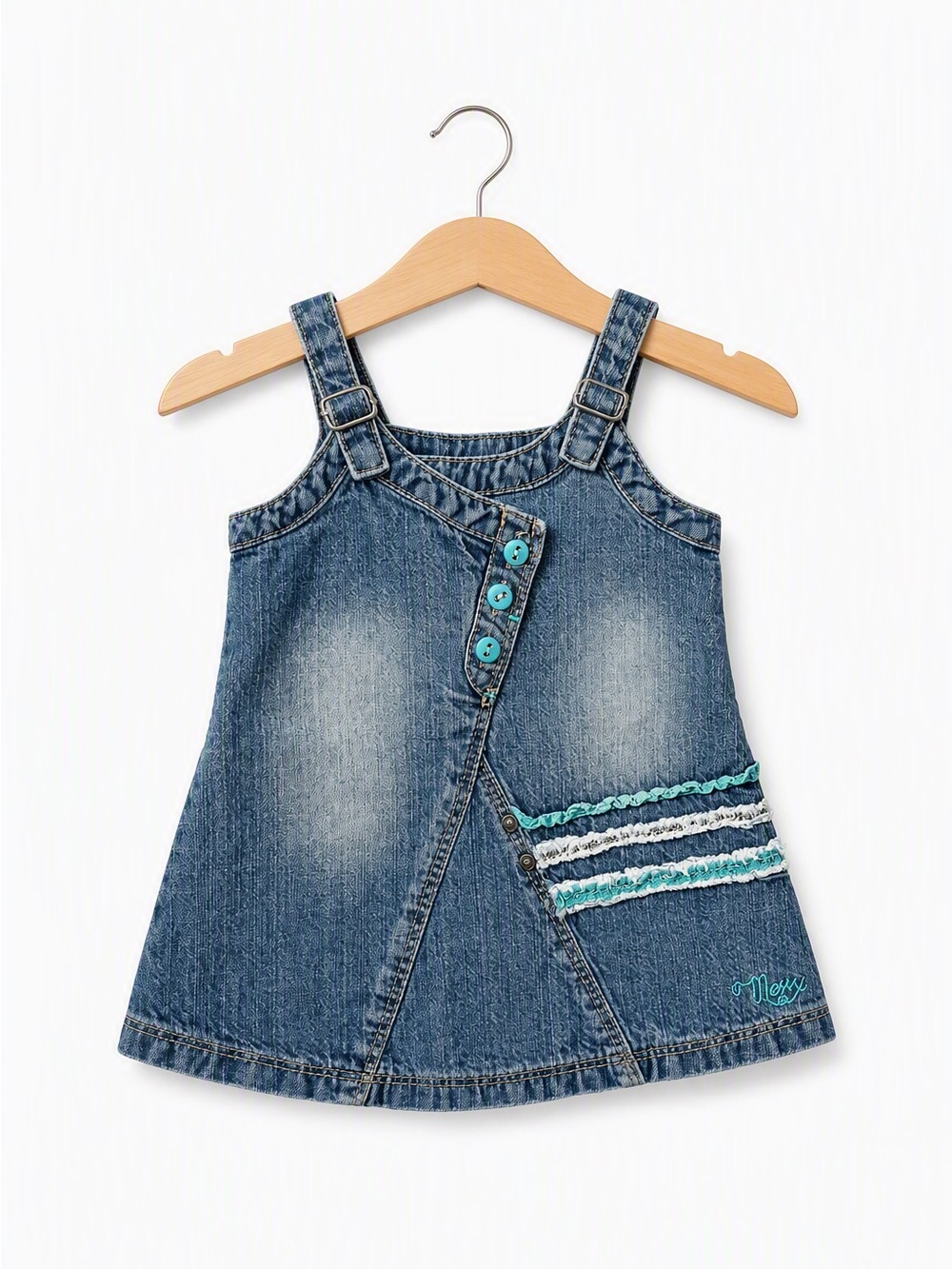 Vintage Y2K Mexx Asymmetrical Denim Overall Jumper Dress Baby Girl 6M Coquette